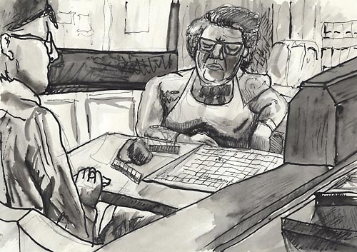 Eunice and Kevin playing Scrabble