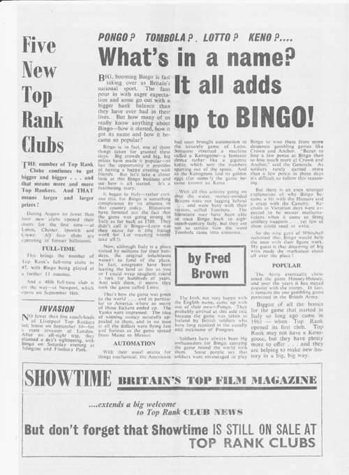 Top Rank Bingo Club News
