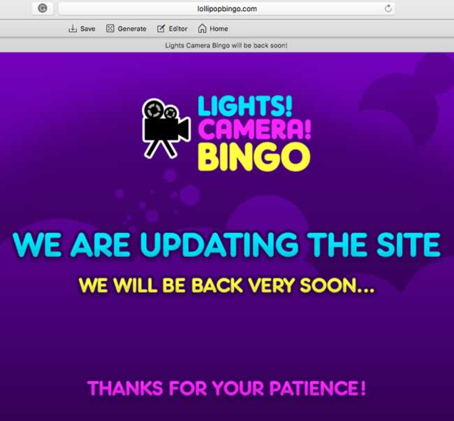 Lollipop Bingo - Lights Camera Bingo