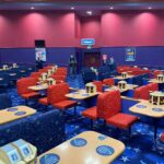 View of the club after Covid with its table safety stickers in place.