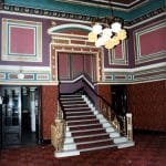 Stairs and original Art Deco lighting.