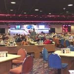 View from back of club to caller's podium.